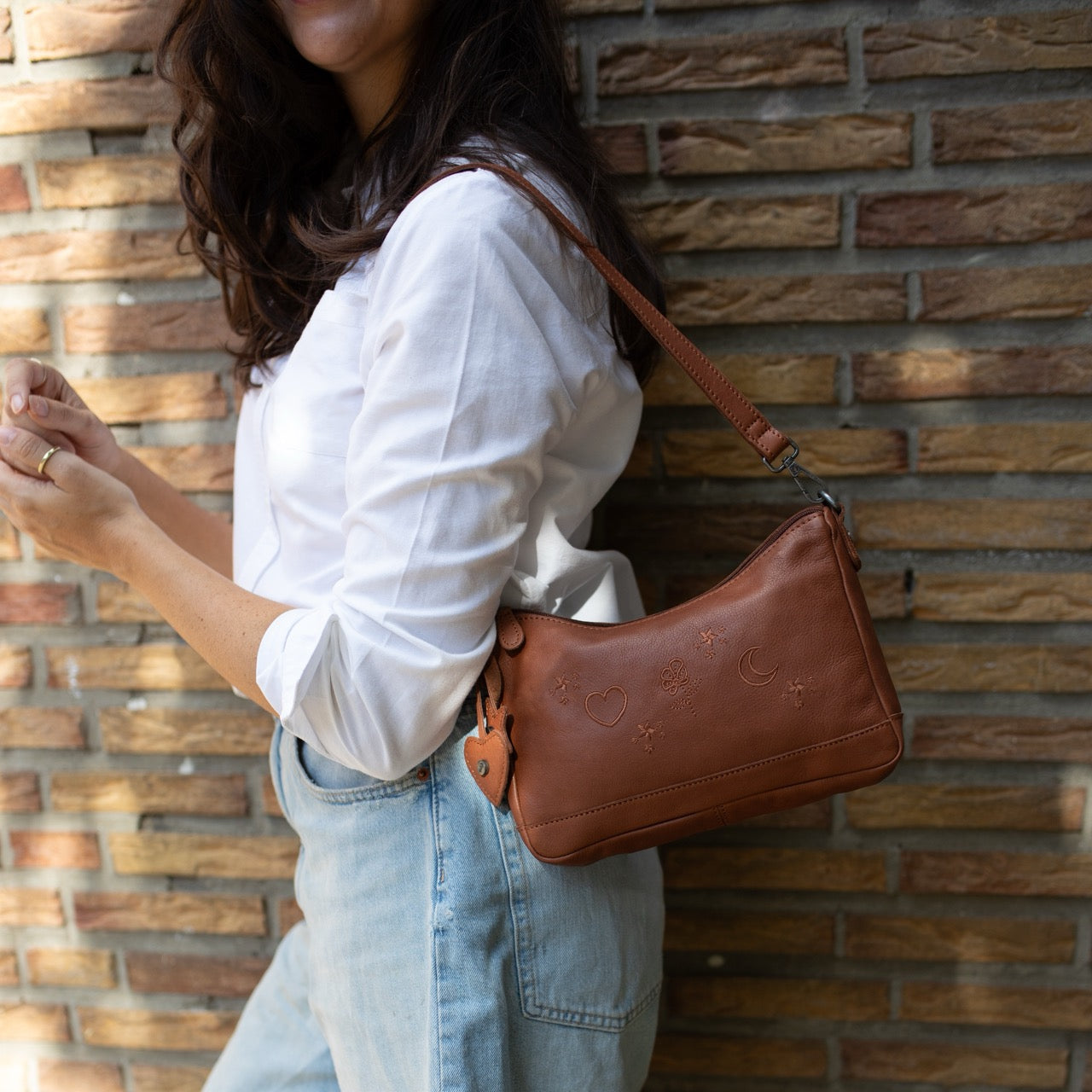 Leather Shoulderbag Cognac Clover