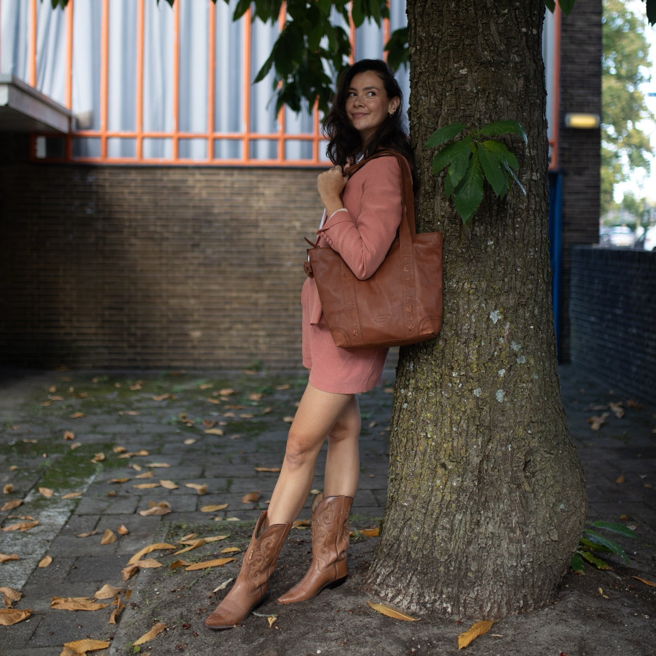 Leather Shopper Cognac Heatherly